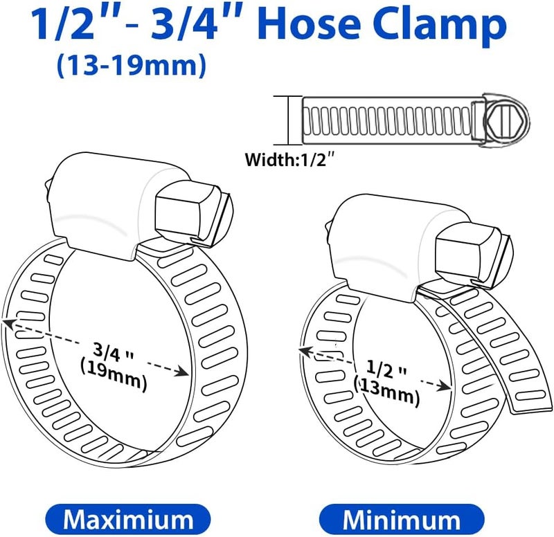 Gudui Hose Clamp 3/4 Inch, 10 Pack Stainless Steel Hose Clamps for 1/2 Inch to 3/4 Inch Hose Pipe Adjustable Worm Gear Hose Clamps Assortment Kit for Fuel Line, Automotive, Radiator, Mechanical - Image 2